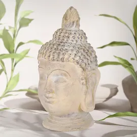 ECD Germany Buddha Figur 78 cm Beige/grau, Kunststein Polyresin, Kopf Statue Skulptur Feng Shui Kunststeinfigur - Dekoobjekte, Buddha Figuren