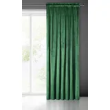 Eurofirany Pierre Samt Vorhang mit Kräuselband -1 STK. Velvet Einfarbig Gardine 200g/m2, Samtvorhang für Wohnzimmer Schlafzimmer, 140x300 cm, Dunkelgrün