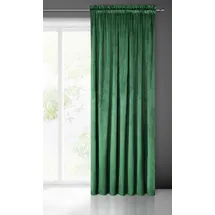 Eurofirany Pierre Samt Vorhang mit Kräuselband -1 STK. Velvet Einfarbig Gardine 200g/m2, Samtvorhang für Wohnzimmer Schlafzimmer, 140x300 cm, Dunkelgrün