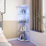 Eckvitrine 60 X 42,5 X 162 Cm Aus Glas Mit App-led In 24 Farben, 4 Ablageebenen, Hartglas, Weiß