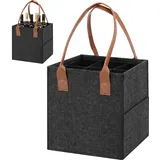 Mittimiya Große Kapazität Flaschenträger 6 Flaschen, Flaschentasche aus Filz mit Ledergriff, Faltbare Männerhandtasche Bier für Weinflasche, Getränkeflaschen, Wasserflaschen(28 x 19 x 27cm)