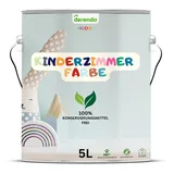 derendo Kinderzimmer Wandfarbe Weiß 5l – Umweltfreundlich, Geruchsneutral, Hohe Deckkraft, Schadstofffrei – Farbenfrohe Auswahl pastellfarben Farbe Weiss, 5 Liter