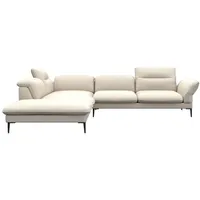 flexlux Ecksofa Salino, Funktionssofa mit Ottomane, Relaxsofa, Ecksofa, Sofa mit Arm- und Kopfteil-Verstellungen, Kaltschaum & Stahl-Wellen weiß