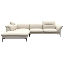 flexlux Ecksofa Salino, Funktionssofa mit Ottomane, Relaxsofa, Ecksofa, Sofa mit Arm- und Kopfteil-Verstellungen, Kaltschaum & Stahl-Wellen weiß