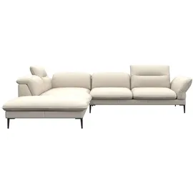flexlux Ecksofa Salino, Funktionssofa mit Ottomane, Relaxsofa, Ecksofa, Sofa mit Arm- und Kopfteil-Verstellungen, Kaltschaum & Stahl-Wellen weiß