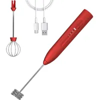 Elektrischer Milchaufschäumer, Kaffeeaufschäumer, Hand-, wiederaufladbarer Getränkemixer mit 3 Geschwindigkeiten für Cappuccino Latte, Rot