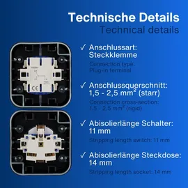 REV Ritter REV - AquaStorm, Feuchtraum Steckdose Aufputz mit Lichtschalter, IP55, senkrecht, 230V, 16A, anthrazit