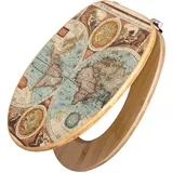 Banjado Design WC Sitz Bambus Toilettendeckel Toilettensitz Bambus Holz Klodeckel WC-Sitz Universal Scharnieren Motiv Historische Weltkarte