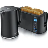 Arendo Frühstücksset, Wasserkocher ELEGANT 1,5 Liter, 4-Scheiben Langschlitz Toaster, Schwarz