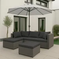Mendler Poly-Rattan Garnitur HWC-O46, Balkon-/Garten-/Lounge-Set Sofa Sitzgruppe grau Polster