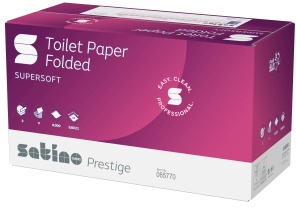 Satino prestige Toilettenpapier, V-Falz, 3-lagig, gefaltet, BT1, Gefaltetes Klopapier aus 100% Frischfaser mit Einzelblattausgabe, 1 Packung = 30 Bündel à 200 Blatt