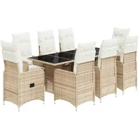 vidaXL 9-tlg Garten-Bistro-Set mit Kissen Beige Poly Rattan Modell 2