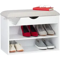 Relaxdays Schuhbank, gepolsterte Garderobenbank, 3 Fächer, aufklappbar, Schuhregal mit