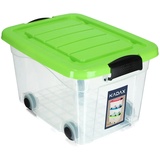 Kadax Kunststoffbehälter mit Rollen 20L, Grün Aufbewahrungsbox aus Kunststoff, Organizer mit Deckel, Clipbox für Spielzeug, Aufbewahrungsbehälter mit Klickverschluss