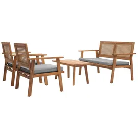 MCW Garten-Garnitur MCW-N46, Lounge-Set Gartenlounge Bank Sessel Tisch, Holz Akazie MVG-zertifiziert ~ Kissen grau