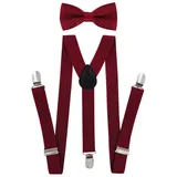 axy Hosenträger Kinder Jungen Hosenträger und Fliege set für Kinder 7-12 Jahren (2-St., 2er Set) Hosenträger mit farblich passender Fliege, verstellbar und elastisch rot