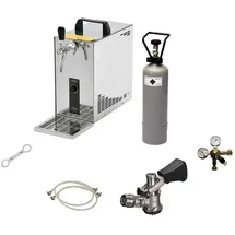 ich-zapfe Komplett Set - Zapfanlage, Bierzapfanlage, Bierkoffer, Durchlaufkühler PYGMY 25 LE, 1-leitig Trockenkühler, 30 Liter/h, Green Line, Zapfkopf:Korb