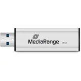 MediaRange USB 3.0 Speicherstick 64GB - Mini USB Flash-Laufwerk mit Schiebemechanismus und Schlüsselanhänger, Externe Speichererweiterung mit Lesegeschwindigkeit von bis zu 34 MB/s, Farbe Silber