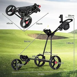 lifezeal GOPLUS Golftrolley Faltbarer Golfwagen mit 3 Rädern, Golf Cart aus Eisen, inkl.Trinkflaschenhalter, Schirmhalter &... - Schwarz