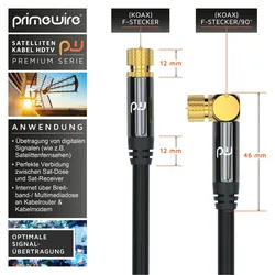 Primewire SAT-Kabel, Koax, F-Stecker, HDTV SAT Koax Kabel 90° gewinkelt, 4fach Schirmung, 135dB, 75Ohm - 15m