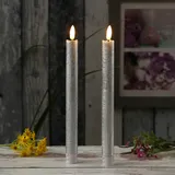 MARELIDA LED Stabkerzen Tafelkerzen Spitzkerzen Echtwachs Rustik Optik H: 25cm silber 2St