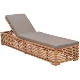 vidaXL Teak Massiv Sonnenliege mit Dunkelgrauem Kissen Gartenliege Relaxliege Liege Gartenmöbel Saunaliege Liegestuhl Holzliege Strandliege
