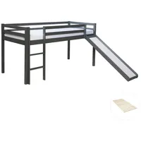 Homestyle4u Hochbett 90 x 200 cm Kiefer massiv grau