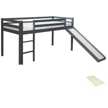 Homestyle4u Hochbett 90 x 200 cm Kiefer massiv grau