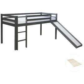 Homestyle4u Hochbett 90 x 200 cm Kiefer massiv grau