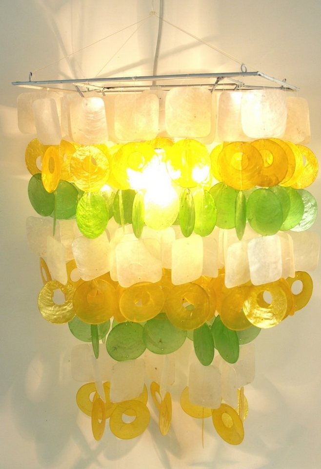 Guru-Shop Deckenleuchten Deckenlampe, Muschelleuchte aus hunderten.., Leuchtmittel nicht inklusive bunt|gelb|grün|weiß 30 cm x 45 cm x 20 cm