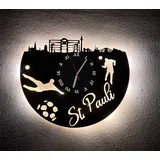 Designbysh Fußball Fan LED Wanduhr St. Pauli Fanartikel Wanduhr Geschenk Fußballfan Schwarz