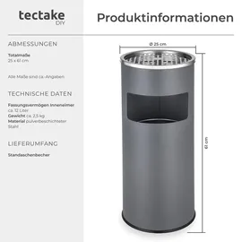 Tectake tectake® Standaschenbecher rund, 30 l, 25 x 61 cm