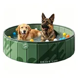 MRDEER Hundepool Große Hunde, 120 x 30 cm Hundeplanschbecken Faltbare, rutschfest Tragbar PVC Hundebadewanne mit Ablauf, Hundeschwimmbad Bällebad, Grün