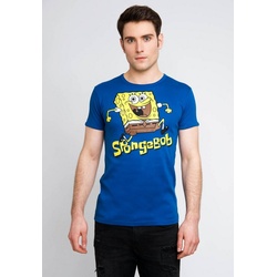 LOGOSHIRT T-Shirt Spongebob - Jumping mit Spongebob-Print und kurzen Ärmeln blau L