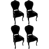 Casa Padrino Luxus Barock Esszimmer Set Schwarz / Schwarz 45 x 47 x H. 99 cm - 4 handgefertigte Massivholz Esszimmerstühle mit Echtleder - Barock Esszimmermöbel