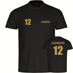 multifanshop Herren T-Shirt - Augsburg - Trikot Nummer 12 gold - Druck gold metallic - Männer