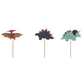 Partydeco Geburtstagskerzen Dinosaurier 3 cm 3 St. mehrfarbig