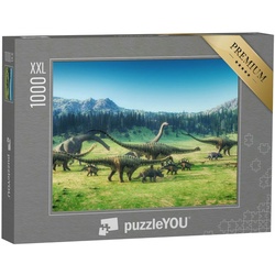 puzzleYOU Puzzle Puzzle 1000 Teile XXL „Dinosaurier auf dem Tal, 3D-Illustration“, 1000 Puzzleteile, puzzleYOU-Kollektionen Dinosaurier, Tiere aus Fantasy & Urzeit
