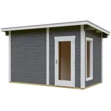 SKANHOLZ Skan Holz Saunahaus Helsinki 4 - 45 mm Blockbohlen schiefergrau Inkl. Boden Ohne Ofen