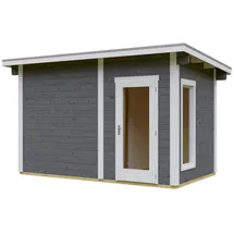SKANHOLZ Skan Holz Saunahaus Helsinki 4 - 45 mm Blockbohlen schiefergrau Inkl. Boden Ohne Ofen