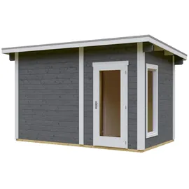 SKANHOLZ Skan Holz Saunahaus Helsinki 4 - 45 mm Blockbohlen schiefergrau Inkl. Boden Ohne Ofen