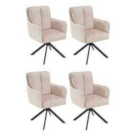 ronald verdult Polsterstühle 4er Set ALEX, Beige - Schwarz - Stoffbezug - Metallgestell - 180 Grad drehbar - 4er Set