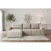 Fun Möbel Ecksofa Sofa mit Schlaffunktion ESTELLE in Stoff Poso Beige Ottomane Links