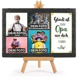 PR Print Royal Schieferplatte selbst gestalten - mit 4 Fotos Bedrucken - Glück ist einen Opa wie Dich zu haben - Geschenk für Opa zum Geburtstag, Weihnachten, Schiefertafel mit Staffelei, 20 x 30 cm