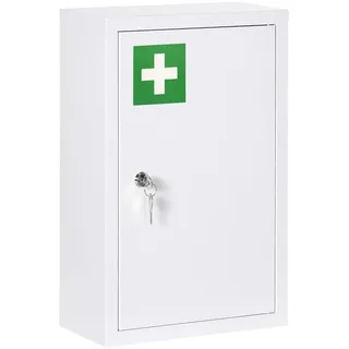 kleankin Medizinschrank mit 3 Fächern, Abschließbar Stahl, Weiß, 30 x 14 x 46 cm Badezimmer, Badezimmerschränke, Medizinschränke