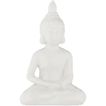 Relaxdays Buddha Figur 17 cm hoch, Garten-Dekofigur, wetterfest & frostsicher, Dekoskulptur Wohnzimmer, weiß