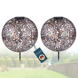 bmf-versand Solarlampe für Außen Stehend Kugel 2er Set – Solarleuchte Garten 28 cm – Außenleuchte Gartenlampe LED – Leuchte Solar Aussenlampe Metall Silberfarben Erdspieß
