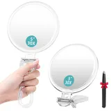 Auxmir 30X Vergrößerungsspiegel Handspiegel mit Griff, Doppelseitig Kosmetikspiegel mit 1X/30X Vergrößerung, Faltbar Tragbar Spiegel Reisespiegel für Makeup Gesichtspflege (Φ9,5 cm)