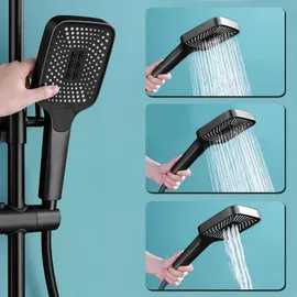 XIIW Duschsystem Schwarz,Edelstahl Duschgarnitur mit Armatur und 3 Strahlarten Duschkopf, 86-120cm Duschsäule Duschset mit Handbrause