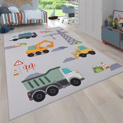 Kinderteppich PACO HOME "Bino 579" Teppiche Gr. B: 160cm, 4mm, L: 220cm, grau Kinder Spielteppich, Motiv Autos & Baustelle, Kinderzimmer